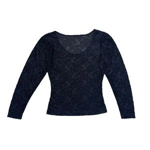 Vintage Floral Lace Long Sleeve Top Women’s Small Black Textured Stretch